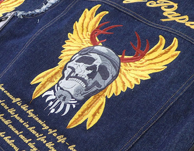 デニムベスト、ジャケット刺繍 | バイクチーム・レーシングスーツ刺繍 